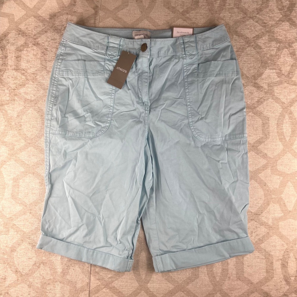 Chico's The Carley Bermuda Shorts Women's Size 0 Small Aqua Blue NWT Stretch